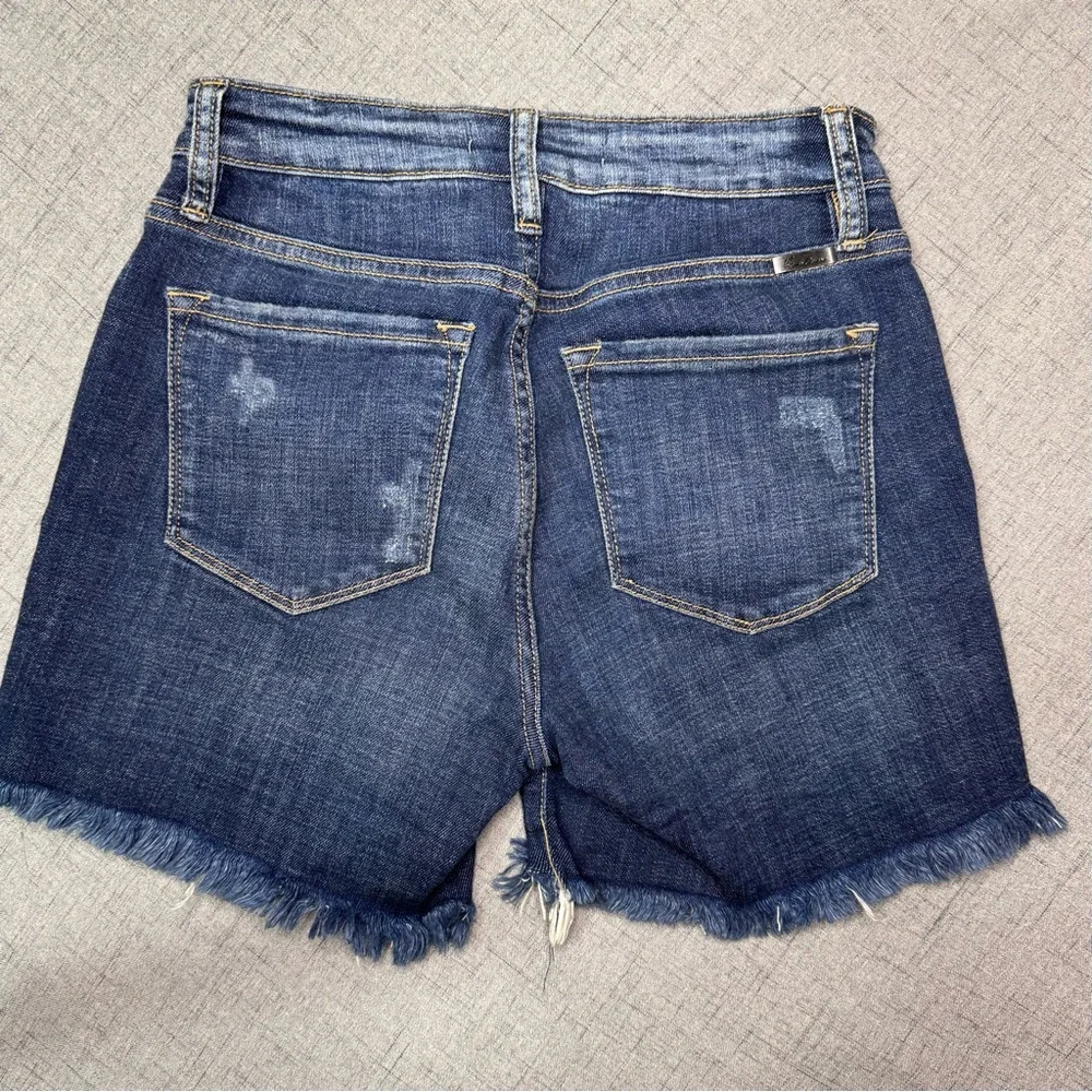 KanCan High Rise Frayed Hem Distressed Jean Shorts Dark Blue Size Small